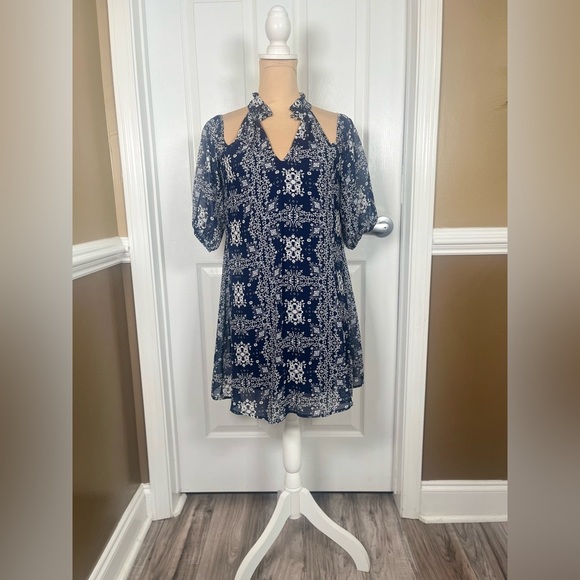 Living Doll Navy and White Patterned Tunic Dress Small - Picture 7 of 11